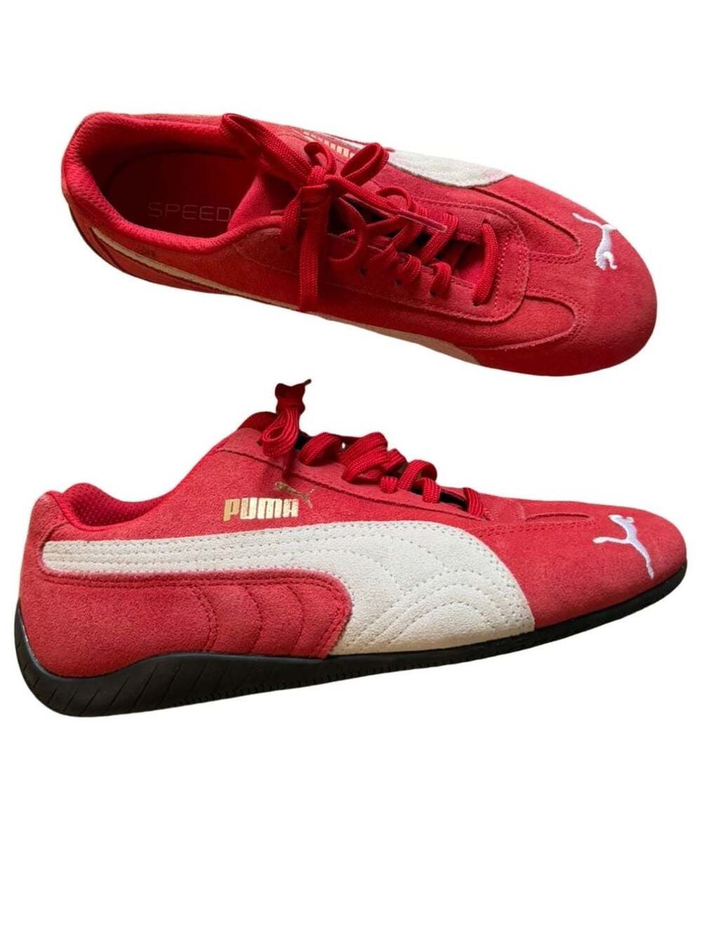Puma Speedcat OG Red and White Suede Sneakers